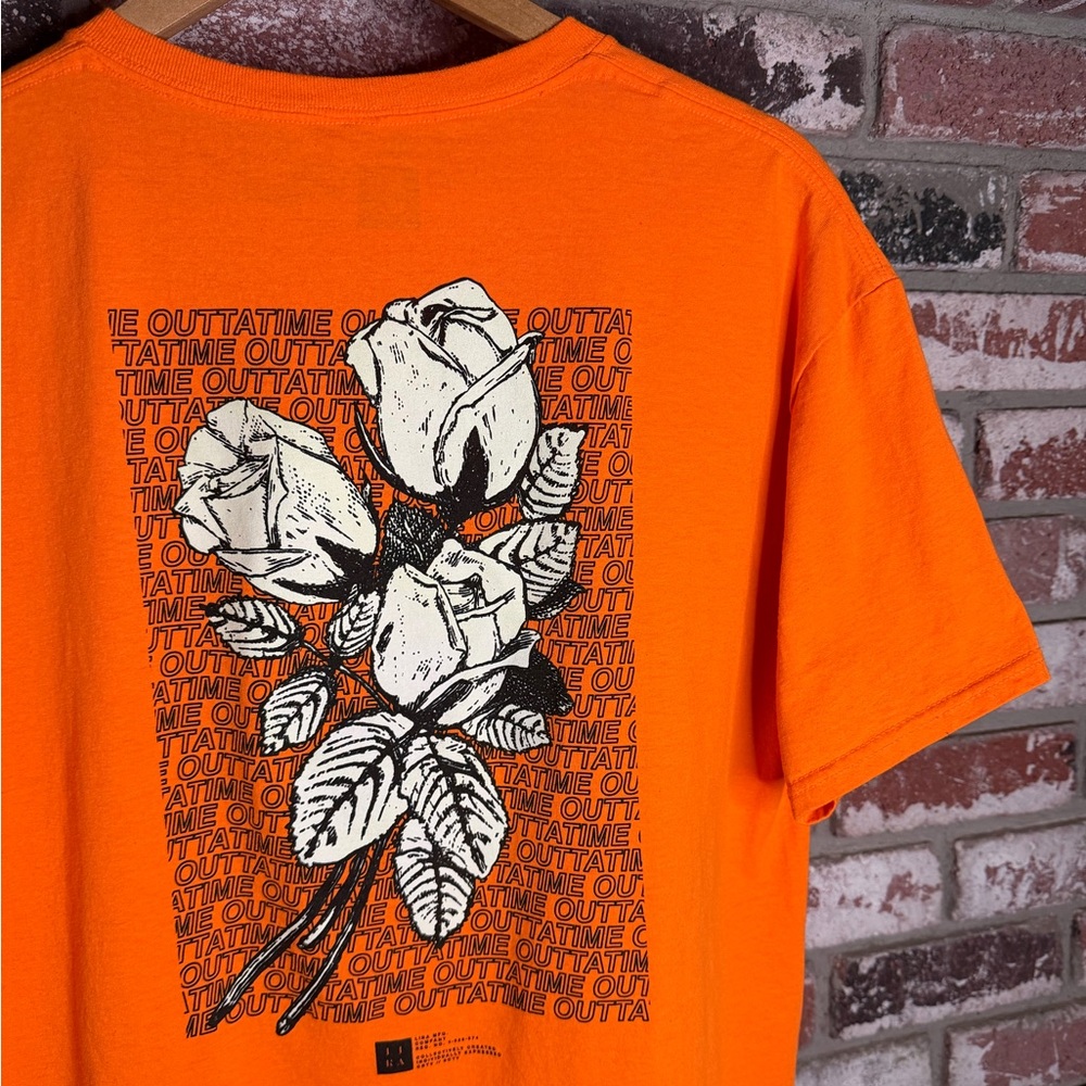 Men’s Neon Orange Lira “OUTTATIME” Rose Graphic Logo Tshirt